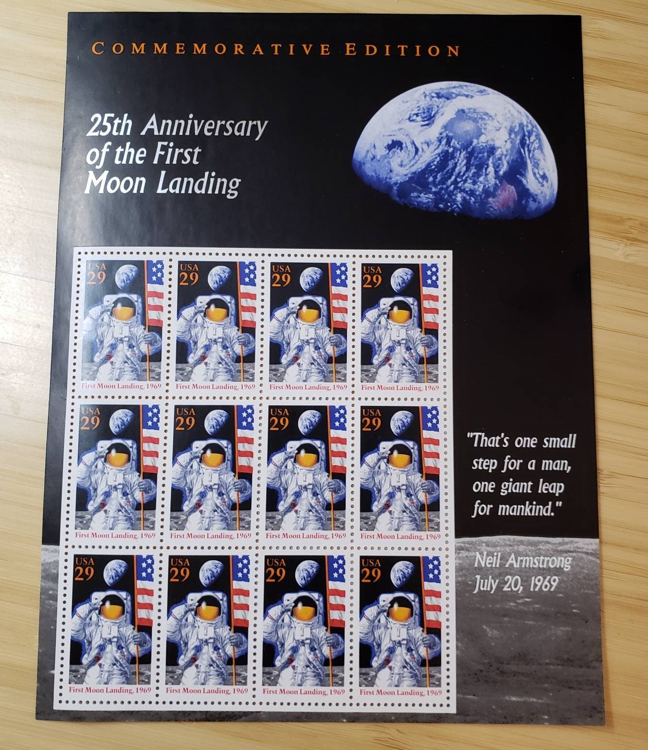 Twelve (12) vintage unused postage stamps - First Moon Landing (stamp sheet) // 29 cent stamps // Face value 3.48