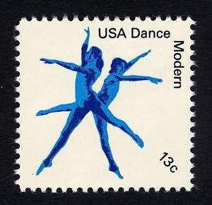 Five (5) vintage unused postage stamps - Modern dance // 13 cent stamps // Face value 0.65