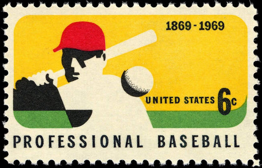 Five (5) vintage unused postage stamp - Professional Baseball // 6 cent stamps // Face value 0.30