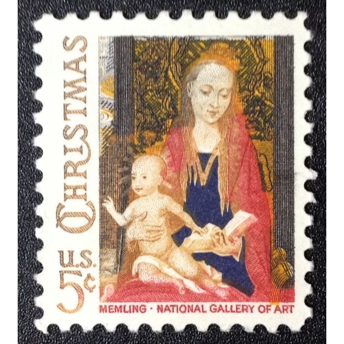 Ten (10) vintage Christmas postage stamps - Madonna and Child with angels by Hans Memling (Flemish Renaissance) // 5 cent stamps