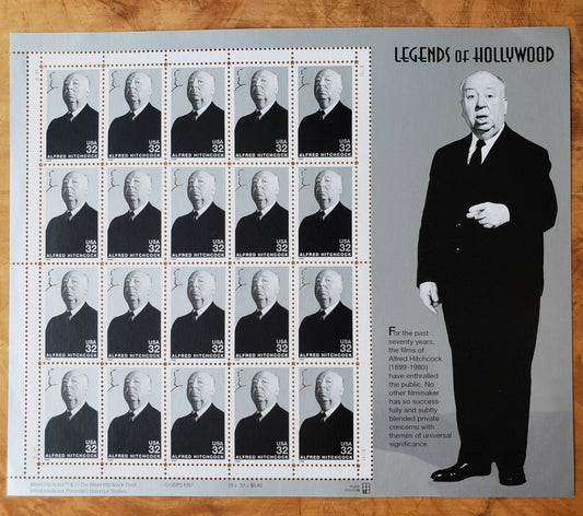 Twenty (20) vintage unused postage stamps - Alfred Hitchcock, stamp sheet // 32 cent stamps // Face value 6.40