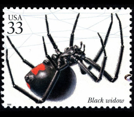 Five (5) unused postage stamps - Black widow spider // 33 cent stamps // Face value 1.65