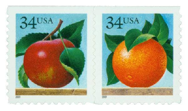 Twenty (20) unused romantic postage stamps - Apples and oranges // 34 cent stamps // Face value 6.80