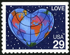 Ten (10) vintage unused postage stamps - Love, heart, world // 29 cent stamps // Face value 2.90