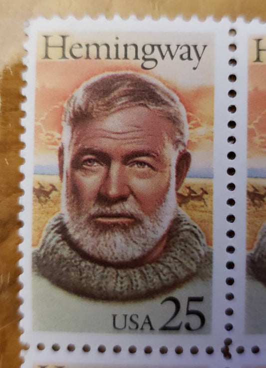 Five (5) vintage unused postage stamps - Ernest Hemingway // 25 cent stamps // Face value 1.25