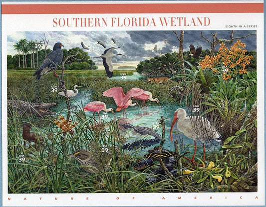 Ten (10) postage stamps - Southern Florida Wetland (8th Nature of America sheet) // 39 cent stamps // Face value 3.90 dollars