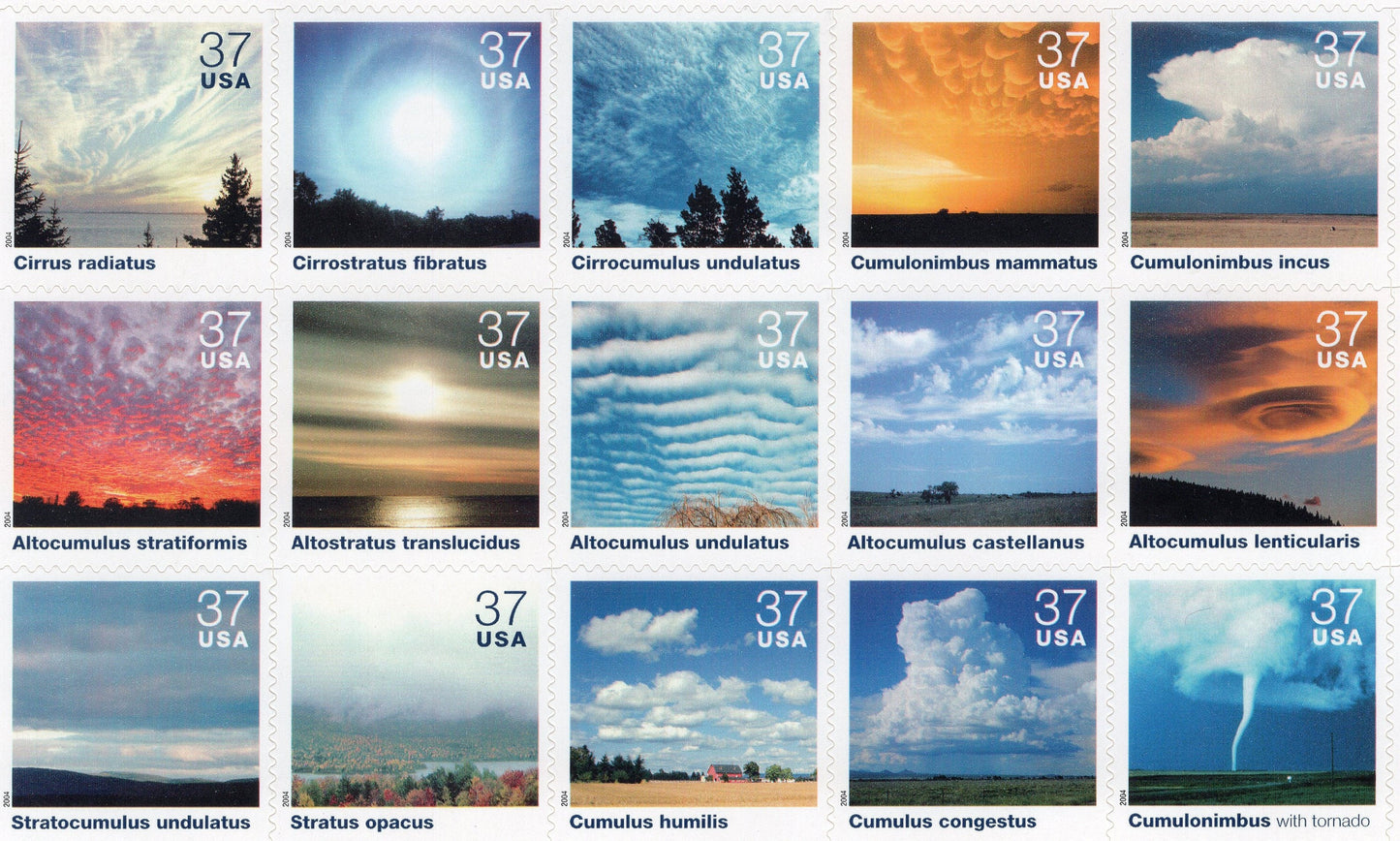 Fifteen (15) unused postage stamps - Cloudscapes (sheet) // 37 cent stamps // Face value 5.55