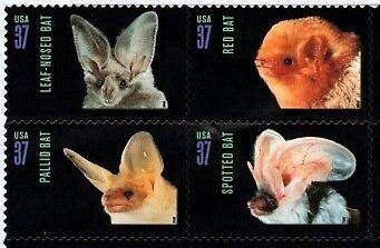 Four (4) unused US postage stamps - Bats // 37 cent stamps // Face value 1.48