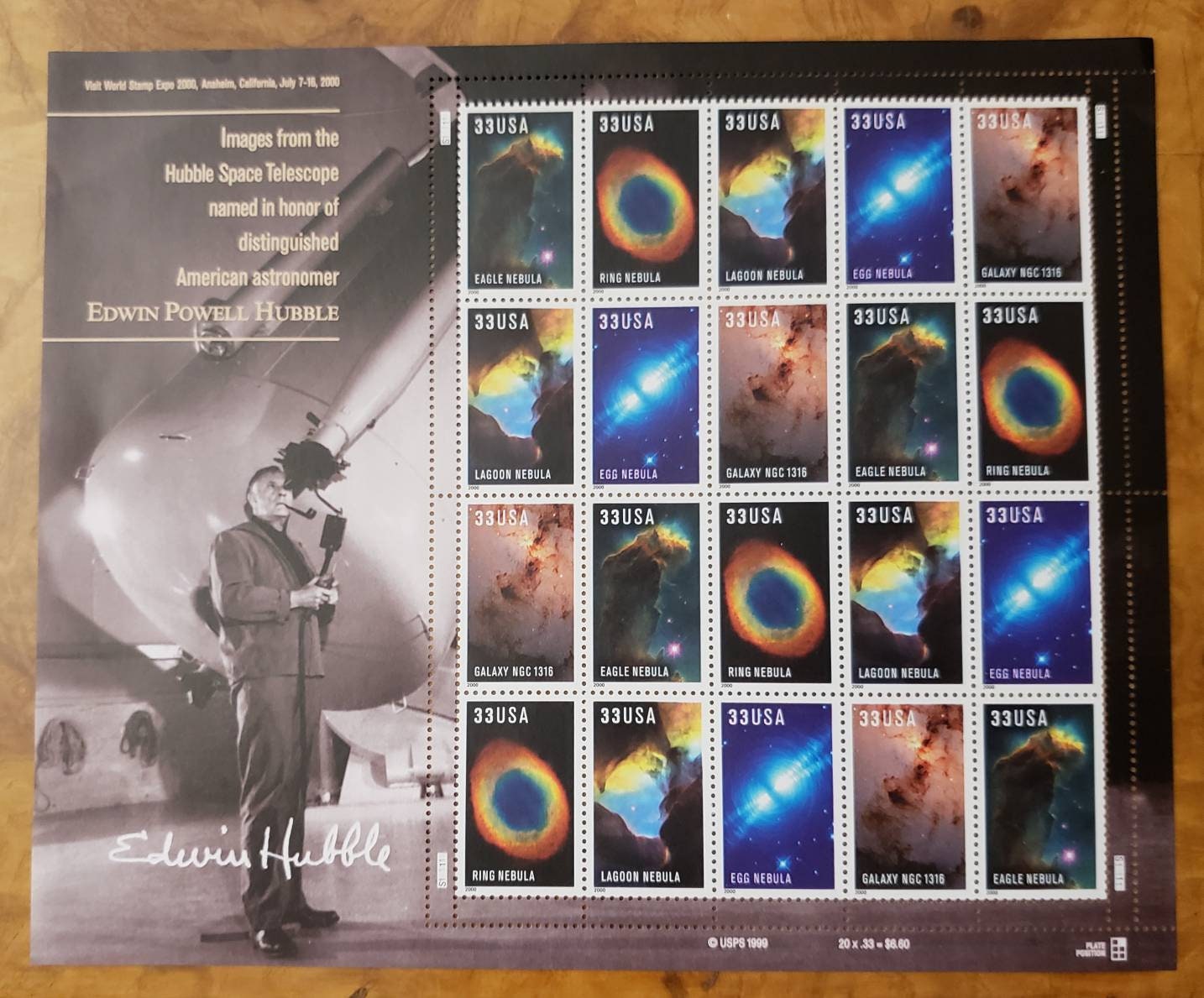 Twenty (20) vintage unused postage stamps // Images from the Hubble Space Telescope (sheet) // 33 cent stamps // Face value 6.60