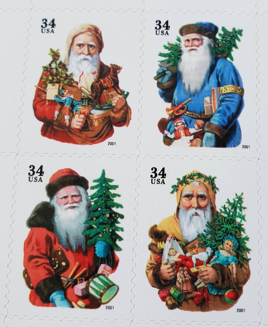 Four (4) vintage Christmas postage stamps - Father Christmas/Santa // 34 cent stamps // face value 1.36