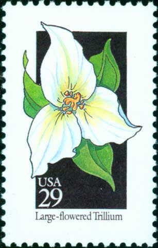 Five (5) vintage unused postage stamps - Wildflowers - Large-flowered Trillium // 29 cent stamps // Face value 1.45