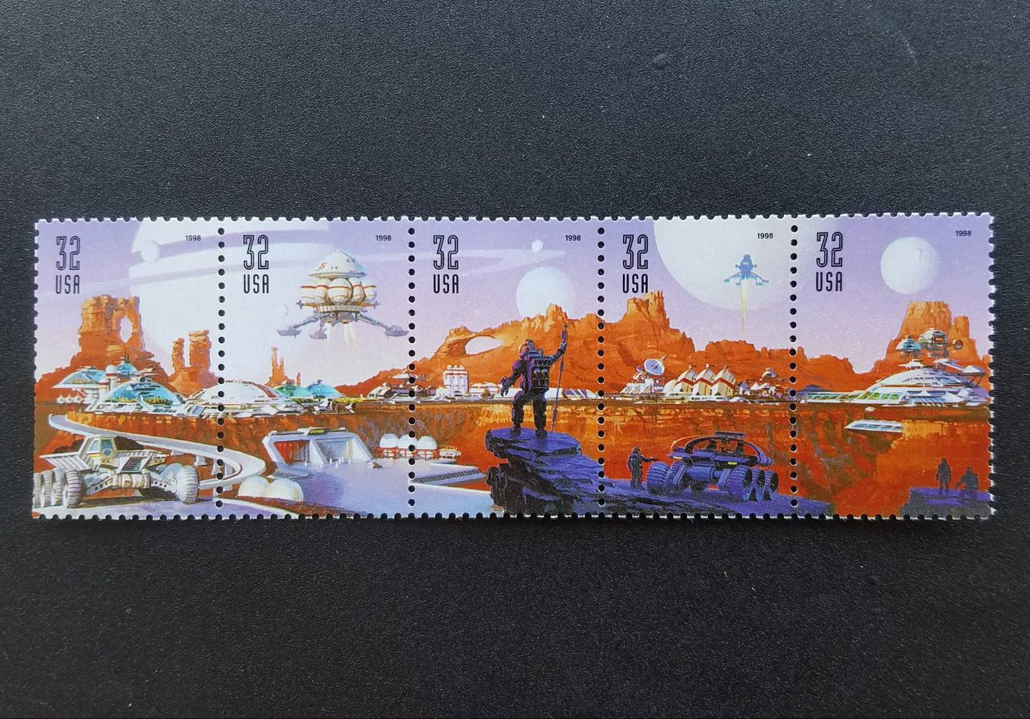 Five (5) vintage unused postage stamps - Sci-fi & Space discovery // 32 cent stamps. Face value 1.60