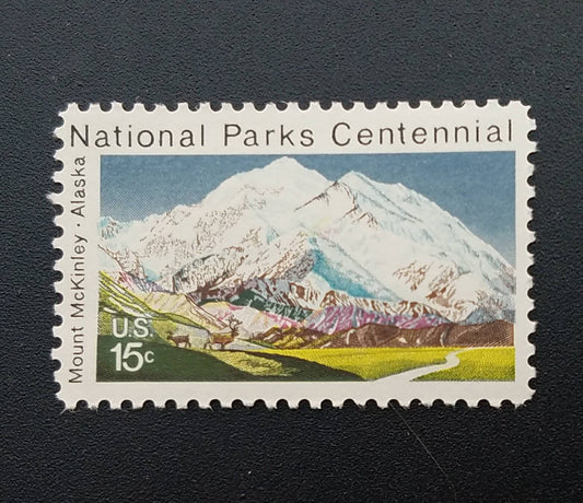 Five (5) vintage unused postage stamps - Alaska, Mount McKinley // 15 cent stamps // Face value 0.75