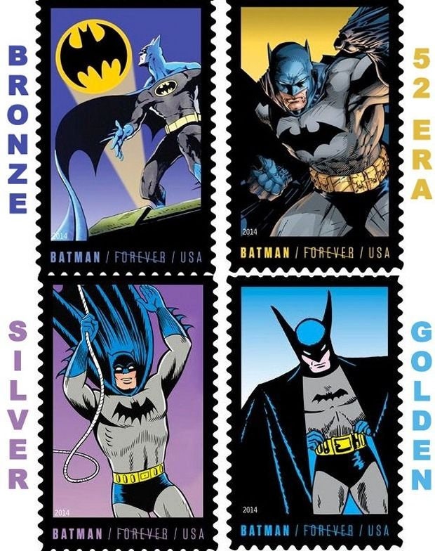 Four (4) unused postage stamps - Batman forever // forever stamps