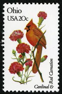 Five (5) vintage unused postage stamps - Ohio state bird & flower // 20 cent stamps // Face value 1.00