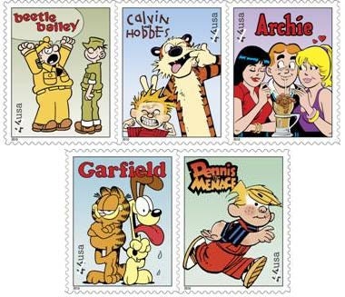 Five (5) unused postage stamp - Sunday Funnies // 44 cent stamps // face value 2.20