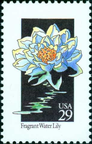 Five (5) vintage unused postage stamps - Wildflowers - Fragrant Water Lily // 29 cent stamps // Face value 1.45