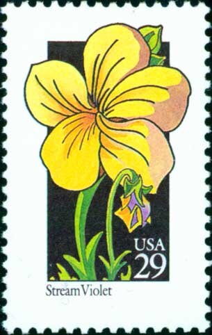 Five (5) vintage unused postage stamps - Wildflowers - Stream Violet // 29 cent stamps // Face value 1.45