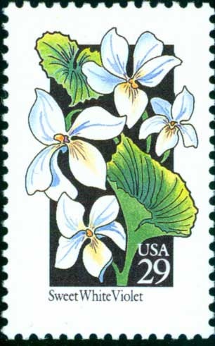 Five (5) vintage unused postage stamps - Wildflowers - Sweet White Violet // 29 cent stamps // Face value 1.45