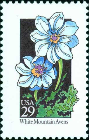 Five (5) vintage unused postage stamps - Wildflowers - White Mountain Avens // 29 cent stamps // Face value 1.45