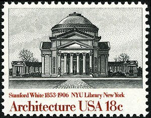 Five (5) vintage unused postage stamps - Architecture: NYU library New York // 18 cent stamps // Face value 0.90