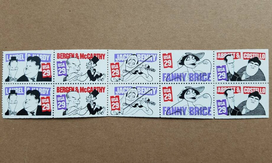 Ten (10) vintage unused postage stamps - Comedians // 29 cent stamps // Face value 2.90