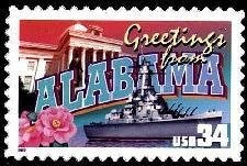 Five (5) unused postage stamps - Greetings from Alabama // 34 cent stamps // face value 1.70