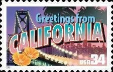 Five (5) unused postage stamps - Greetings from California // 34 cent stamps // face value 1.70