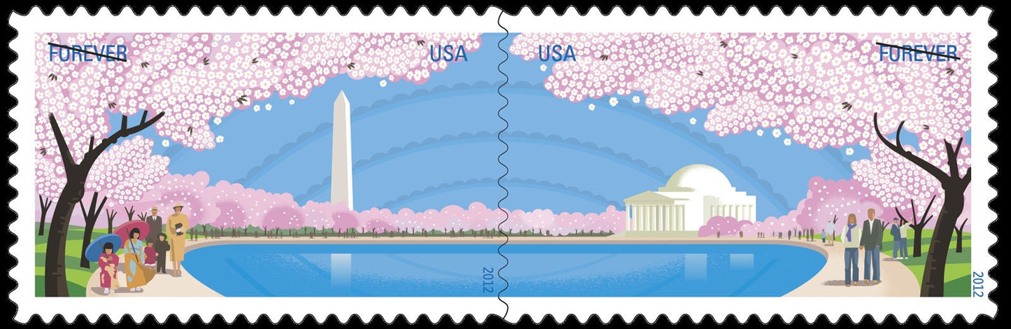 Two (2) unused postage stamps - Cherry blossoms, Washington DC // forever stamps