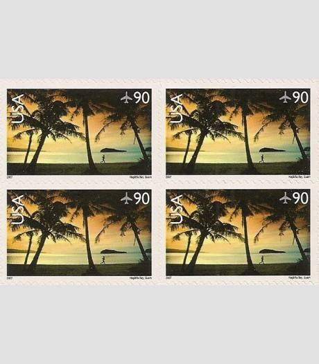 Five (5) vintage unused postage stamps - Air mail: Hagatna Bay, Guam // 90 cent stamps // Face value 4.50