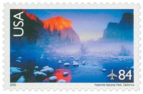 Five (5) vintage unused postage stamps - Air mail, Yosemite National Park // 84 cent stamps // face value 4.20