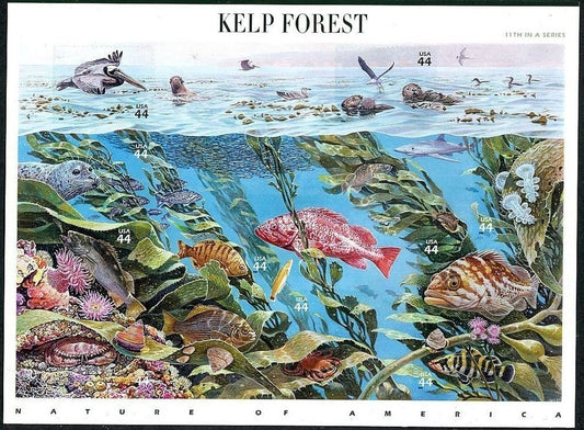 Ten (10) postage stamps - Kelp Forest (11th Nature of America sheet) // 44 cent stamps // Face value 4.40 dollars