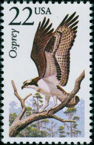 Five (5) vintage unused postage stamps - North American Wildlife, Osprey // 22 cent stamps // Face value 1.10