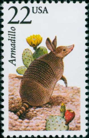 Five (5) vintage unused postage stamps - North American Wildlife: Armadillo // 22 cent stamps // Face value 1.10