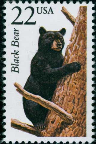 Five (5) vintage unused postage stamps - North American Wildlife, Black Bear // 22 cent stamps // Face value 1.10