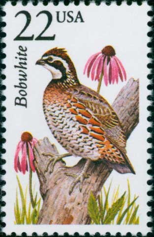 Five (5) vintage unused postage stamps - North American Wildlife, Bobwhite // 22 cent stamps // Face value 1.10
