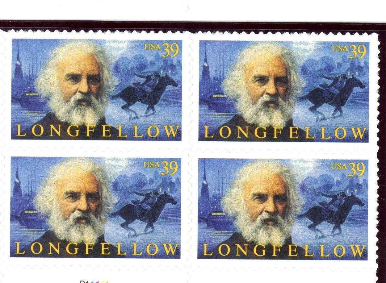 Five (5) vintage unused postage stamps - Longfellow // 39 cent stamps // Face value 1.95