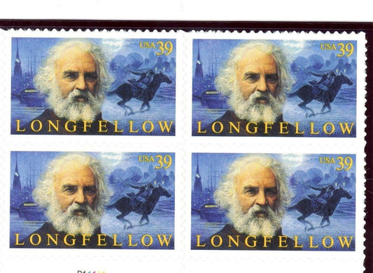 Five (5) vintage unused postage stamps - Longfellow // 39 cent stamps // Face value 1.95