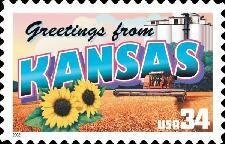 Five (5) unused postage stamps - Greetings from Kansas // 34 cent stamps // face value 1.70