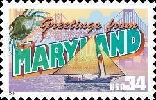 Five (5) unused postage stamps - Greetings from Maryland // 34 cent stamps // face value 1.70