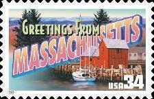 Five (5) unused postage stamps - Greetings from Massachusetts // 34 cent stamps // face value 1.70