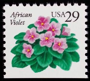 Five (5) vintage unused postage stamps - African violets // 29 cent stamps // Face value 1.45