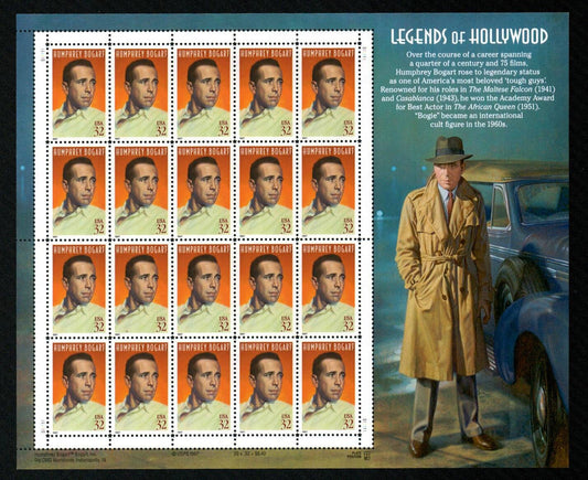 Twenty (20) vintage unused postage stamps - Humphrey Bogart (sheet) // 32 cent stamps // Face value 6.40