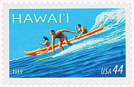 Five (5) postage stamps - Hawaii, surfing // 44 cent stamps // Face value 2.20 dollars