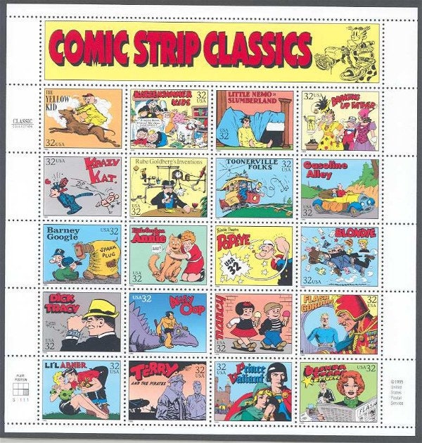 20 Comic strip classics (sheet) // unused postage stamps // 32 cent stamps // Face value 6.40