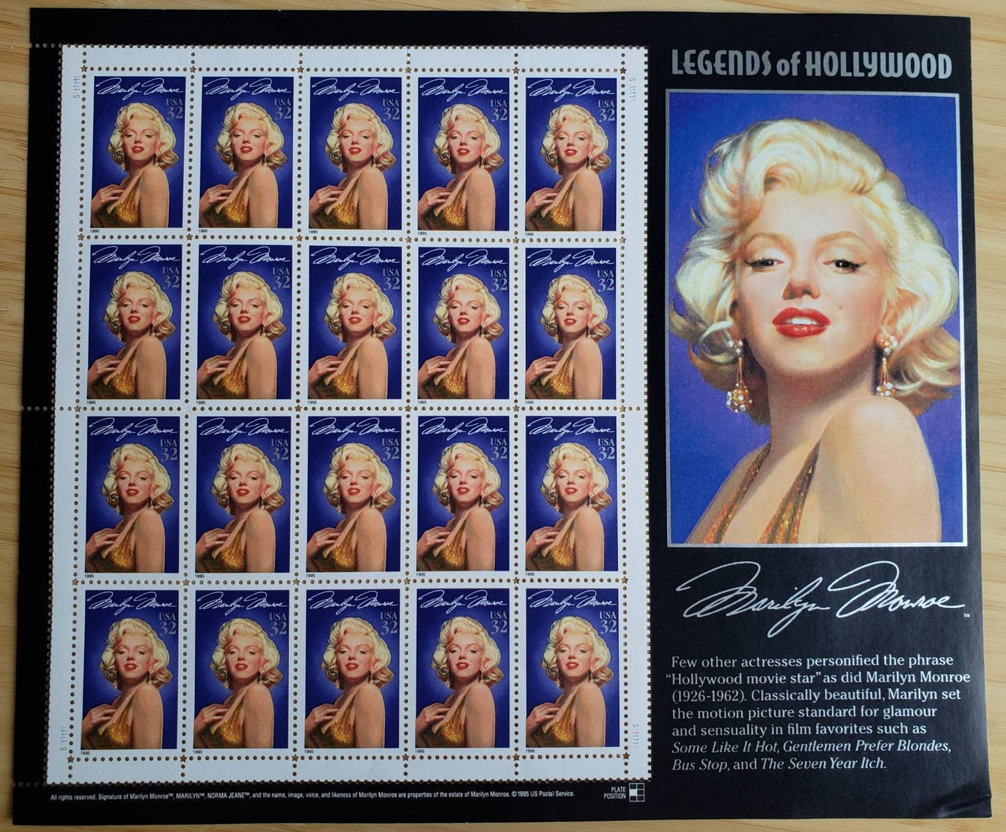 Twenty (20) vintage unused postage stamps - Marilyn Monroe (full sheet) // 32 cent stamps // Face value 6.40