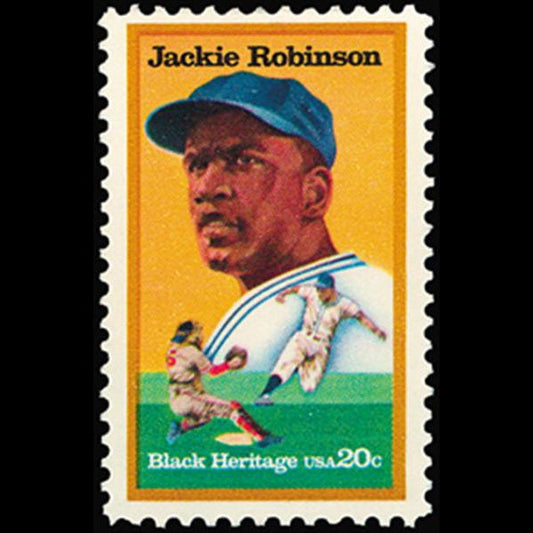 Five (5) vintage unused postage stamps - Jackie Robinson // 20 cent stamps // Face value 1.00