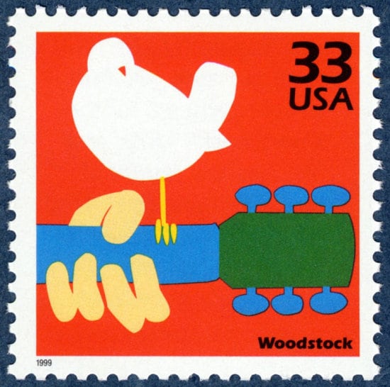 One (1) unused postage stamp - Celebrate the 1960s - Woodstock // 33 cent stamps // face value 0.33