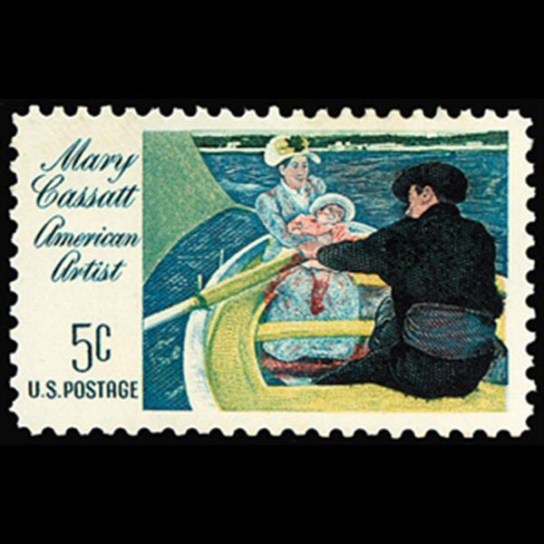 Five (5) vintage unused postage stamps - Mary Cassatt, "The Boating Party" // 5 cent stamps // Face value 0.25