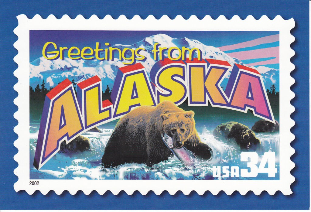 Five (5) unused postage stamps - Greetings from Alaska // 34 cent stamps // face value 1.70